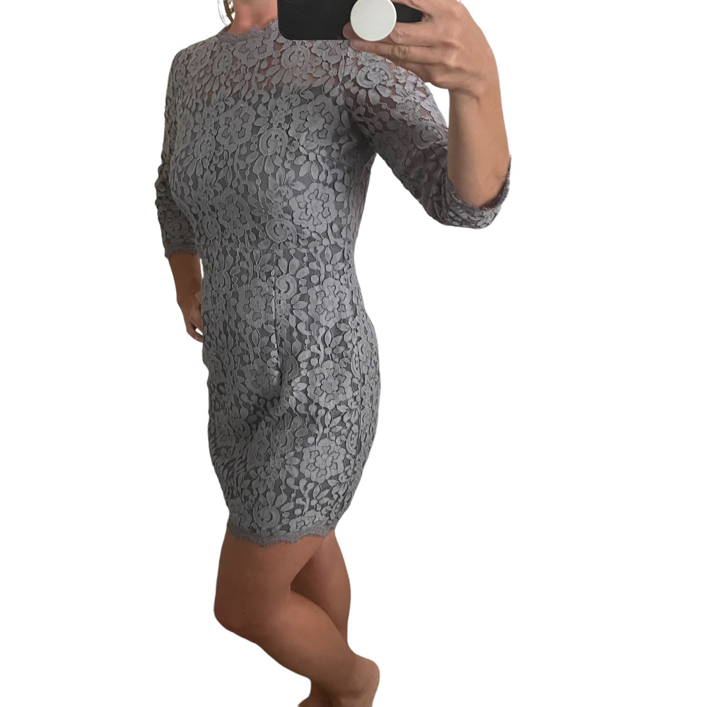 Dress Forum Lace Overlay Gray 3/4 Sleeve Sheath Dress